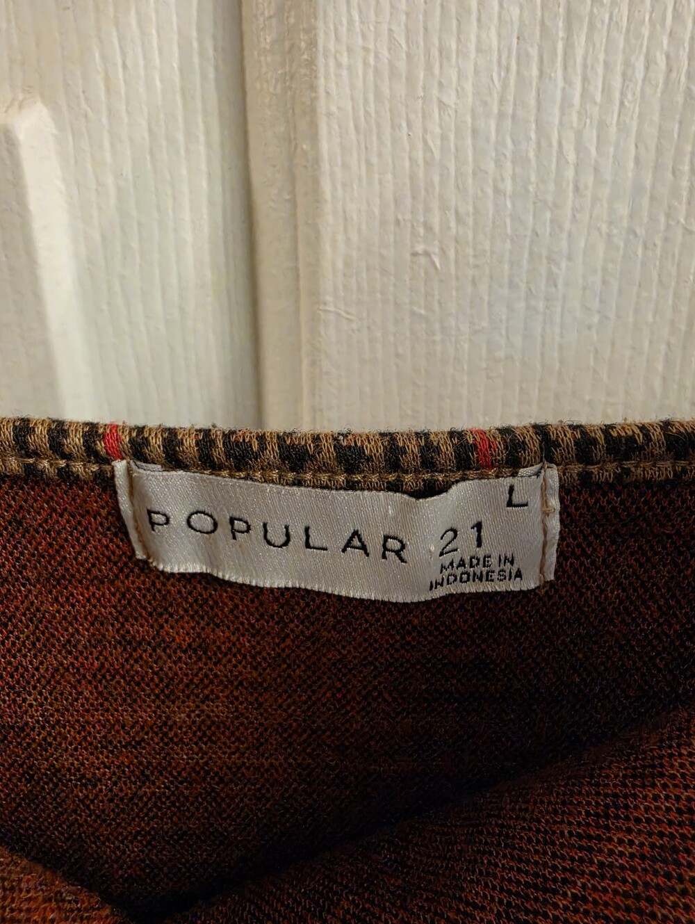 Popular 21 Brown Plaid Cami Bodycon Dress Red Stripe L - Picture 2 of 5